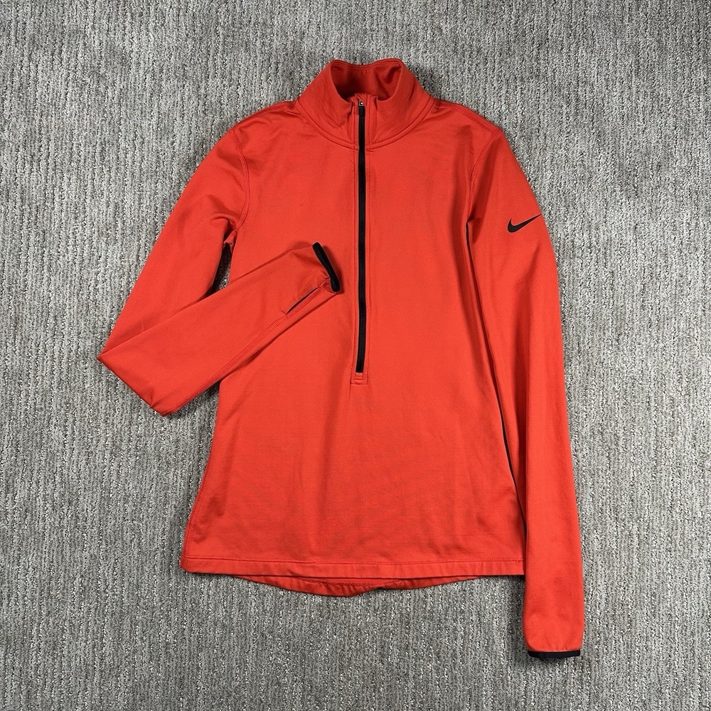 Nike Pro Bright Coral Long Sleeve‎ Dry Fit Running Athletic Quarter Zip Top Sz M